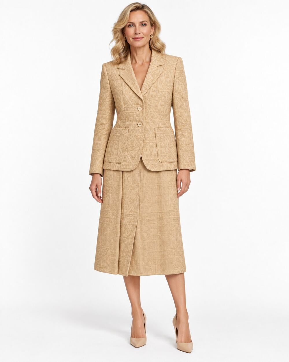 Vintage Eres Beverly Hills Textured Silk Skirt Suit Size 8 Cream 1980s